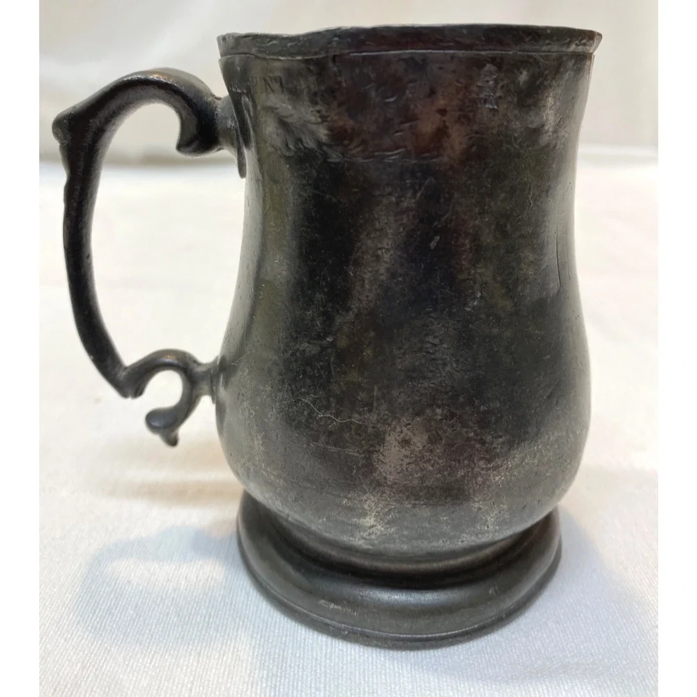 Antique English Georgian Pewter Pint Mug ~ Watts & Harton C1820-1860
